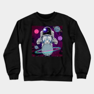 Astronaut and planet in space Crewneck Sweatshirt